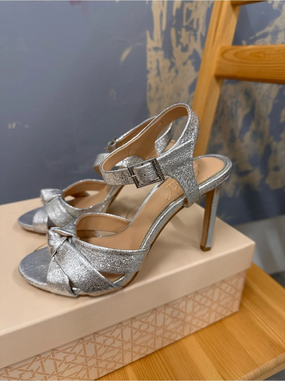 Badgley Mischka Silver Metallic Strappy High-Heel Sandals